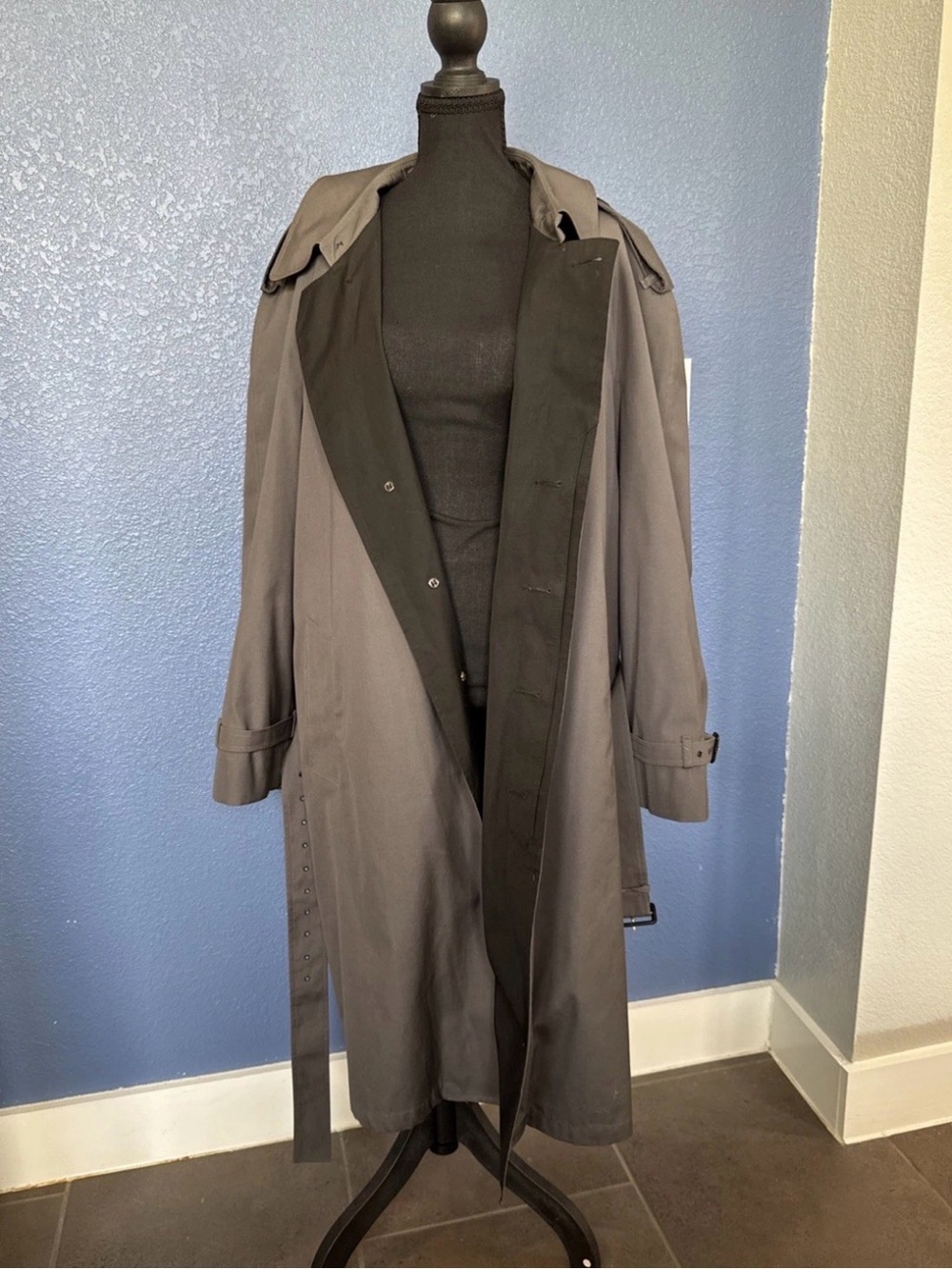 Vintage 80s Clipper Mist London Towne Trench Coat Gray 42 Reg Cold Weather